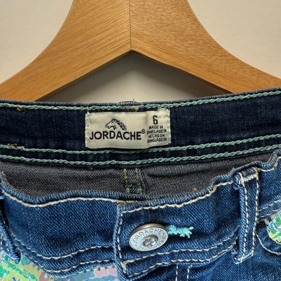 ordache Girls Denim Shorts Size 6 Iridescent Sequin Details Cuffed Dark Wash - Picture 3 of 7